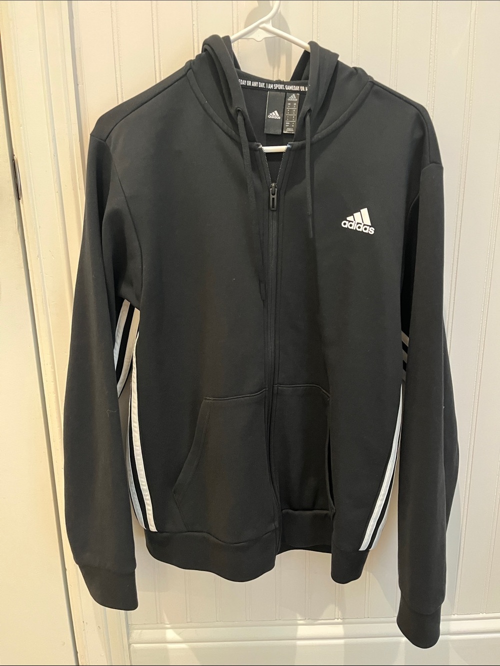 adidas Black Hoodie with White Stripe Detailing